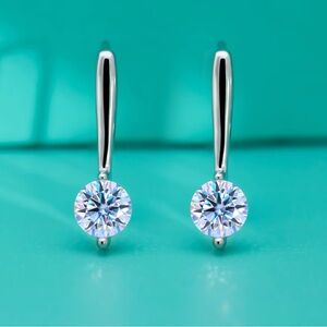 Genuine Blue Moissanite Drop Earrings Sterling Silver Bridal “Something Blue”